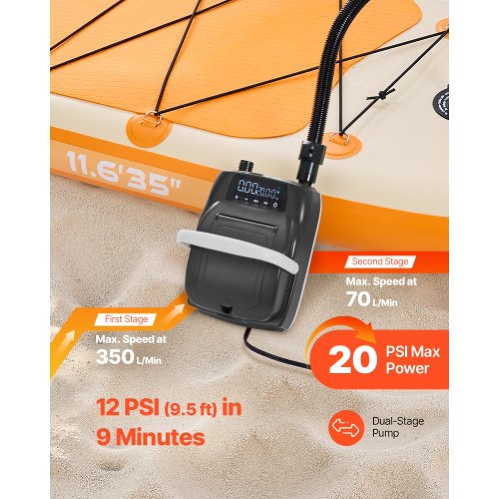VEVOR Paddle Board Pump 20PSI SUP Air Pump with Auto-Off for Inflatable Boats