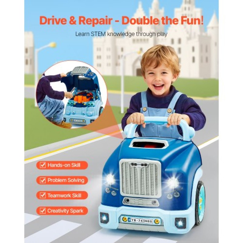 VEVOR Engine Toy, 60 τεμαχίων, Παιδικό σετ επισκευής μηχανικού αυτοκινήτου με αφαιρούμενα εξαρτήματα, φώτα και ήχους, τιμόνι και κόρνα, σετ εργαστηρίου Παιδικό μηχανικό για νήπια 3 ετών και άνω, μπλε