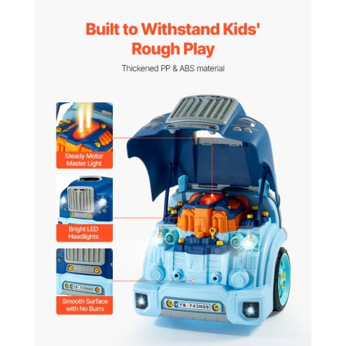 VEVOR Engine Toy, 60 τεμαχίων, Παιδικό σετ επισκευής μηχανικού αυτοκινήτου με αφαιρούμενα εξαρτήματα, φώτα και ήχους, τιμόνι και κόρνα, σετ εργαστηρίου Παιδικό μηχανικό για νήπια 3 ετών και άνω, μπλε