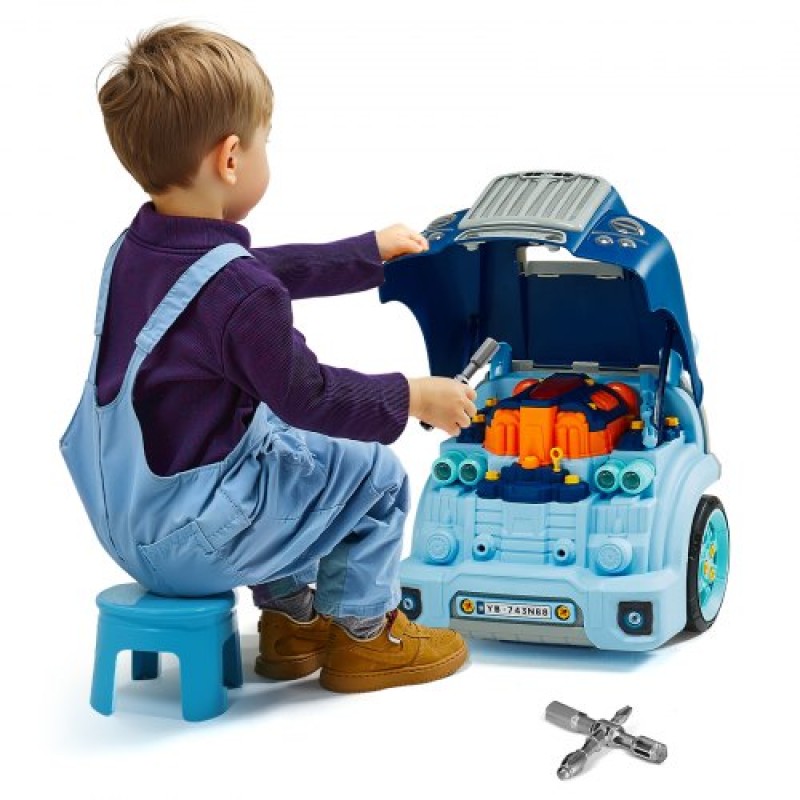 VEVOR Engine Toy, 60 τεμαχίων, Παιδικό σετ επισκευής μηχανικού αυτοκινήτου με αφαιρούμενα εξαρτήματα, φώτα και ήχους, τιμόνι και κόρνα, σετ εργαστηρίου Παιδικό μηχανικό για νήπια 3 ετών και άνω, μπλε