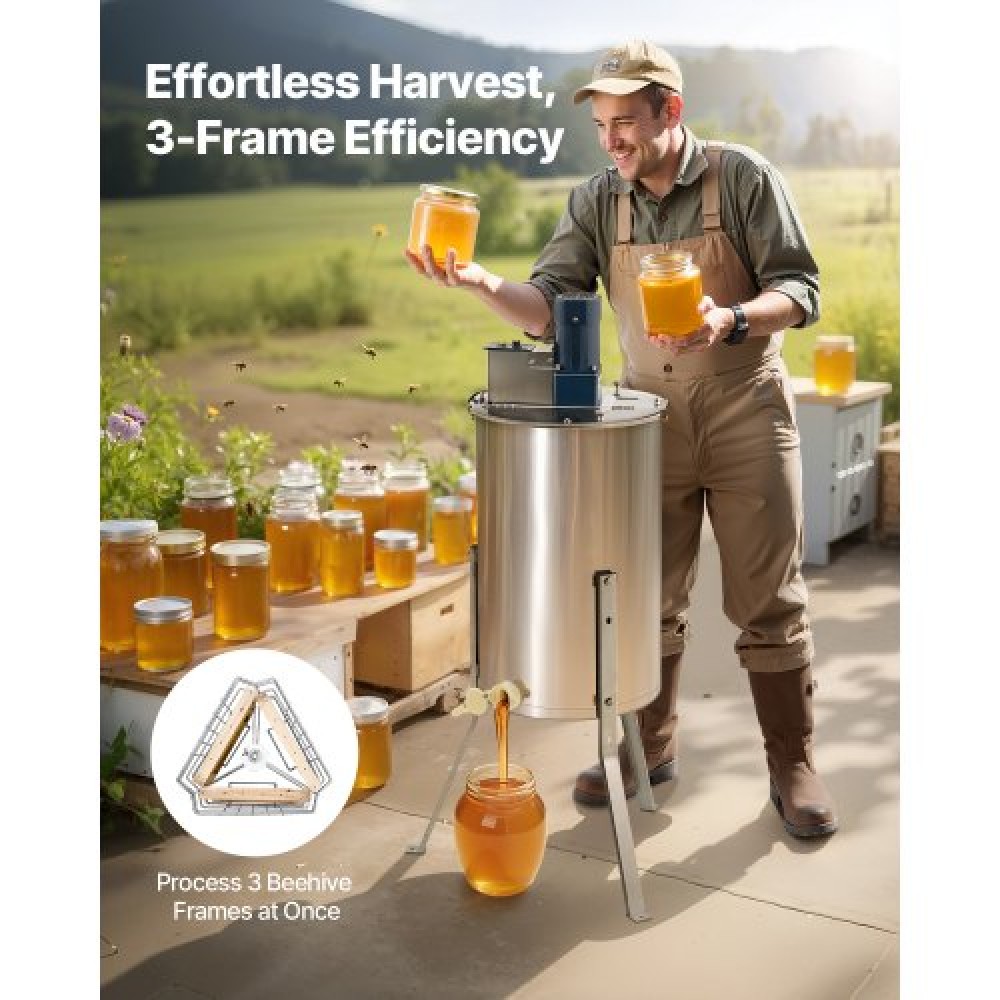 VEVOR Electric Honey Extractor 3 Frame Honey Spinner Beekeeping Stainless Steel