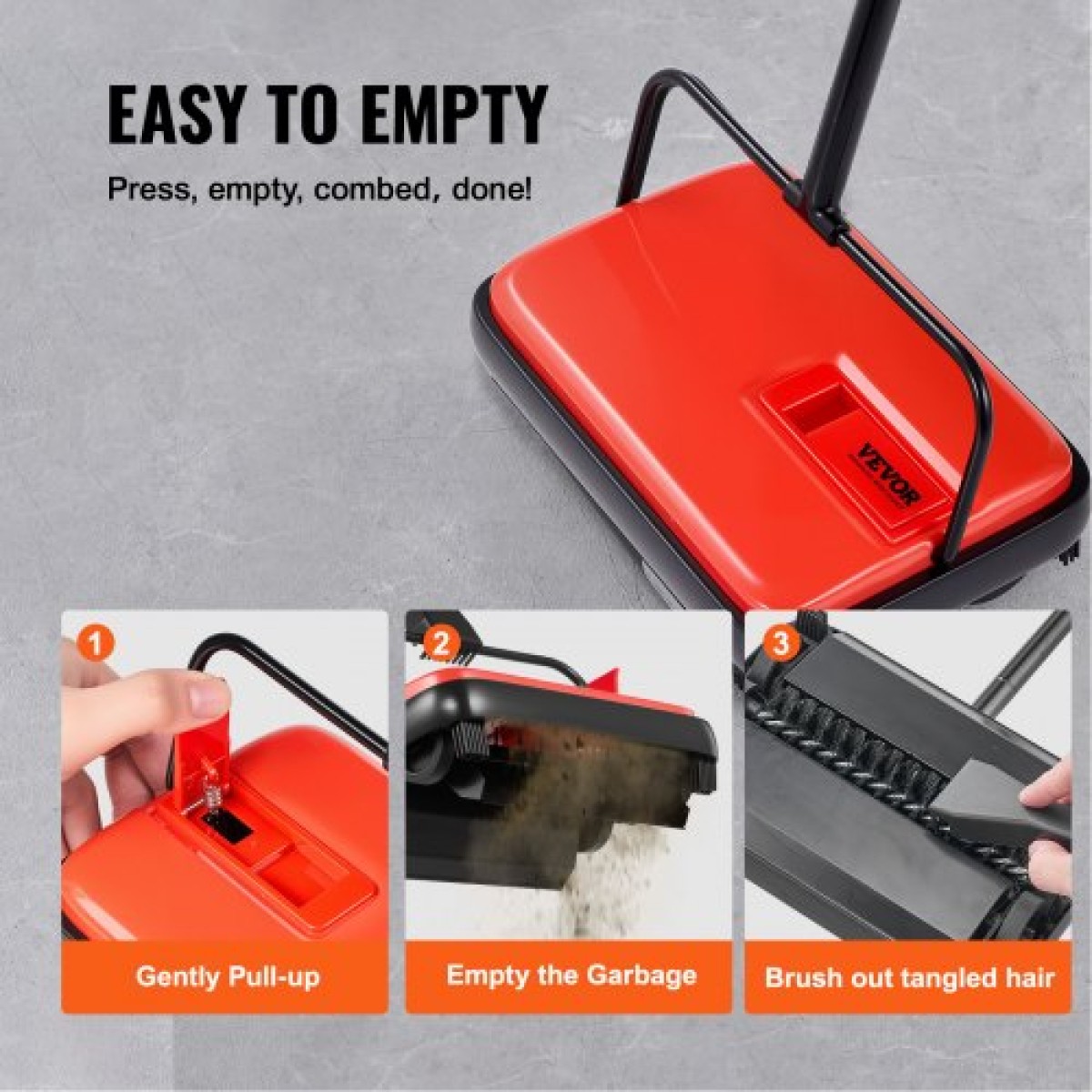 Εγχειρίδιο VEVOR Carpet Sweeper, Sweeper δαπέδου με χωρητικότητα 300 ml Dustbin Capacity, 17 cm πλάτος καθαρισμού για χαλιά οικιακού γραφείου Pet Hair Dust, Red
