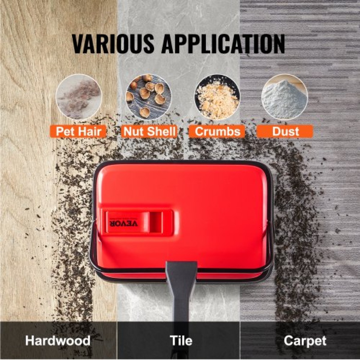 Εγχειρίδιο VEVOR Carpet Sweeper, Sweeper δαπέδου με χωρητικότητα 300 ml Dustbin Capacity, 17 cm πλάτος καθαρισμού για χαλιά οικιακού γραφείου Pet Hair Dust, Red