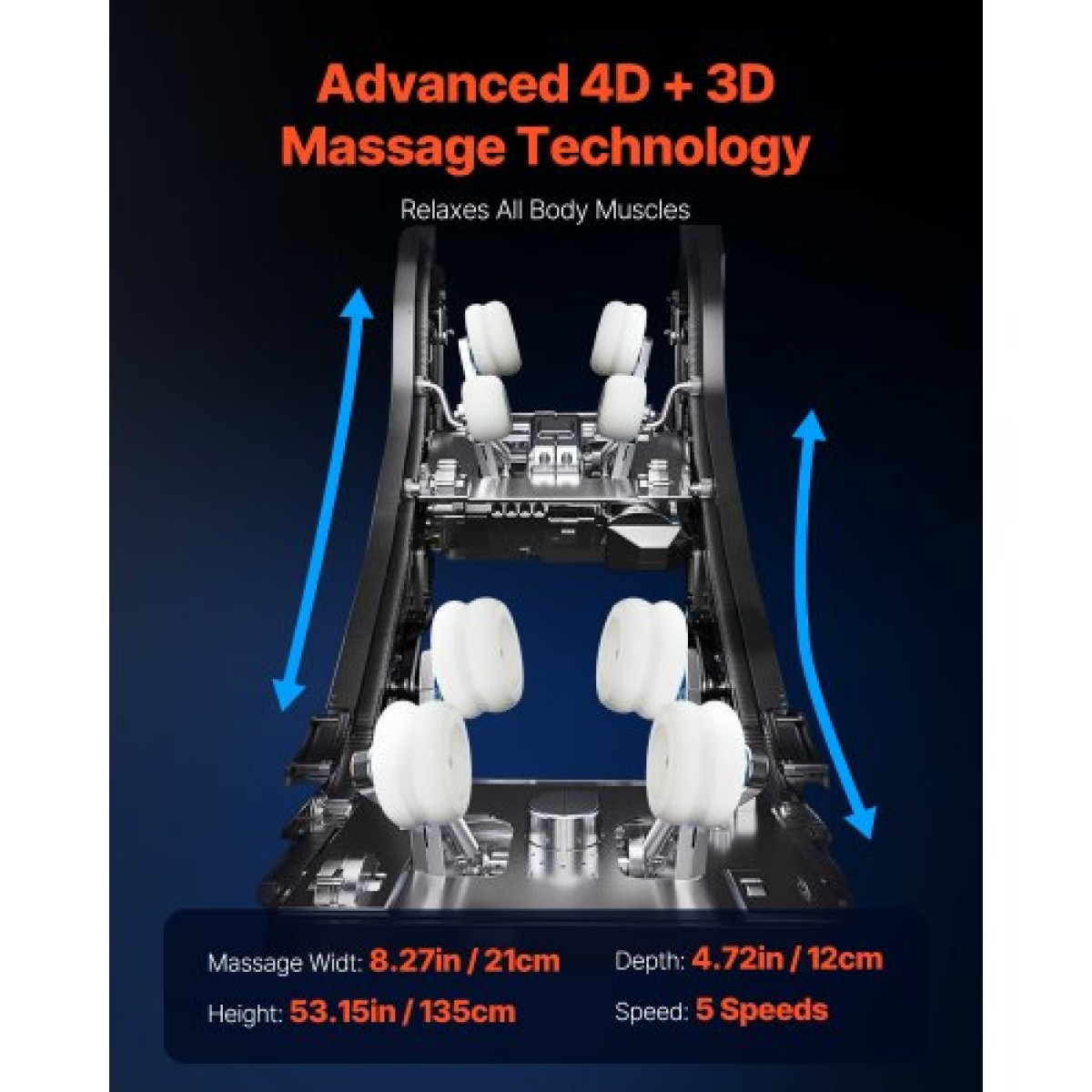 Καρέκλα μασάζ πλήρους σώματος VEVOR Dual-Core 4D+3D, με Extended SL Track, Deep Yoga Stretch, Ηλεκτρικό επεκτάσιμο υποπόδιο, TFT, AI Voice Control, Θερμότητα, Αερόσακοι, Χειριστήρια υποβραχιόνιου, Τροχοί