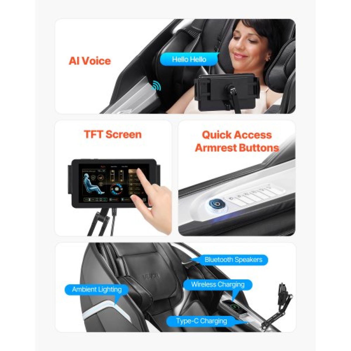 Καρέκλα μασάζ πλήρους σώματος VEVOR Dual-Core 4D+3D, με Extended SL Track, Deep Yoga Stretch, Ηλεκτρικό επεκτάσιμο υποπόδιο, TFT, AI Voice Control, Θερμότητα, Αερόσακοι, Χειριστήρια υποβραχιόνιου, Τροχοί