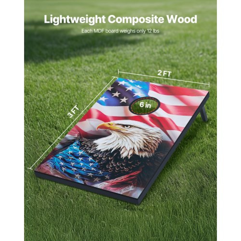 VEVOR Cornhole Set, 3x2 ft Corn Hole σανίδες παιχνιδιών, MDF Wood Portable Toss Board, Εσωτερικό και εξωτερικό παιχνίδι Cornhole για ενήλικες, περιλαμβάνει 8 τσάντες φασολιών και θήκη μεταφοράς, για αυλή, πίσω αυλή, παραλία, κάμπινγκ