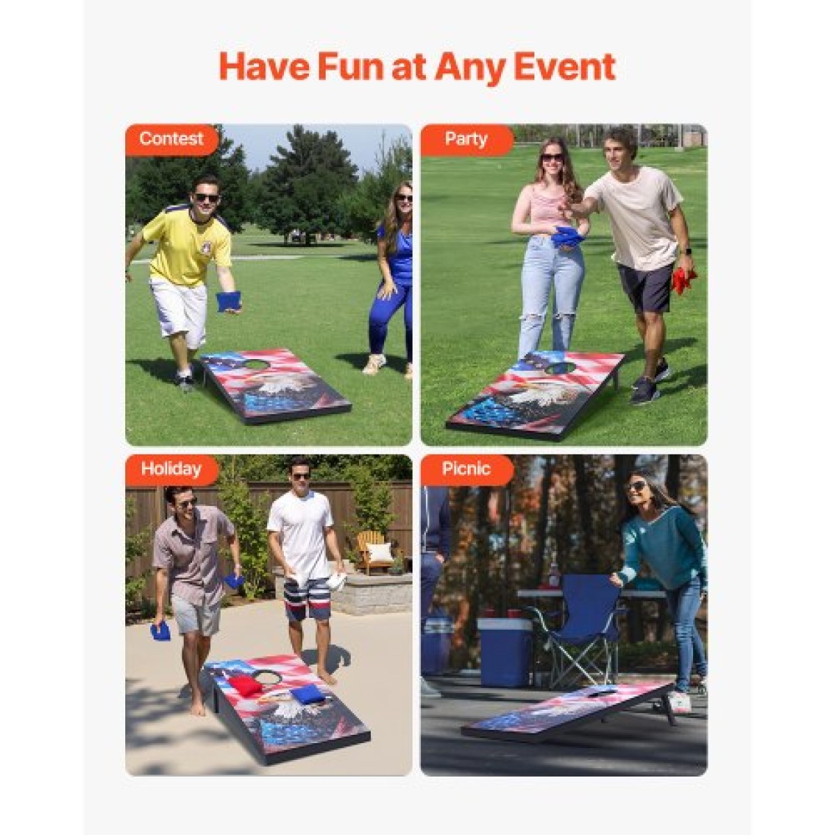 VEVOR Cornhole Set, 3x2 ft Corn Hole σανίδες παιχνιδιών, MDF Wood Portable Toss Board, Εσωτερικό και εξωτερικό παιχνίδι Cornhole για ενήλικες, περιλαμβάνει 8 τσάντες φασολιών και θήκη μεταφοράς, για αυλή, πίσω αυλή, παραλία, κάμπινγκ