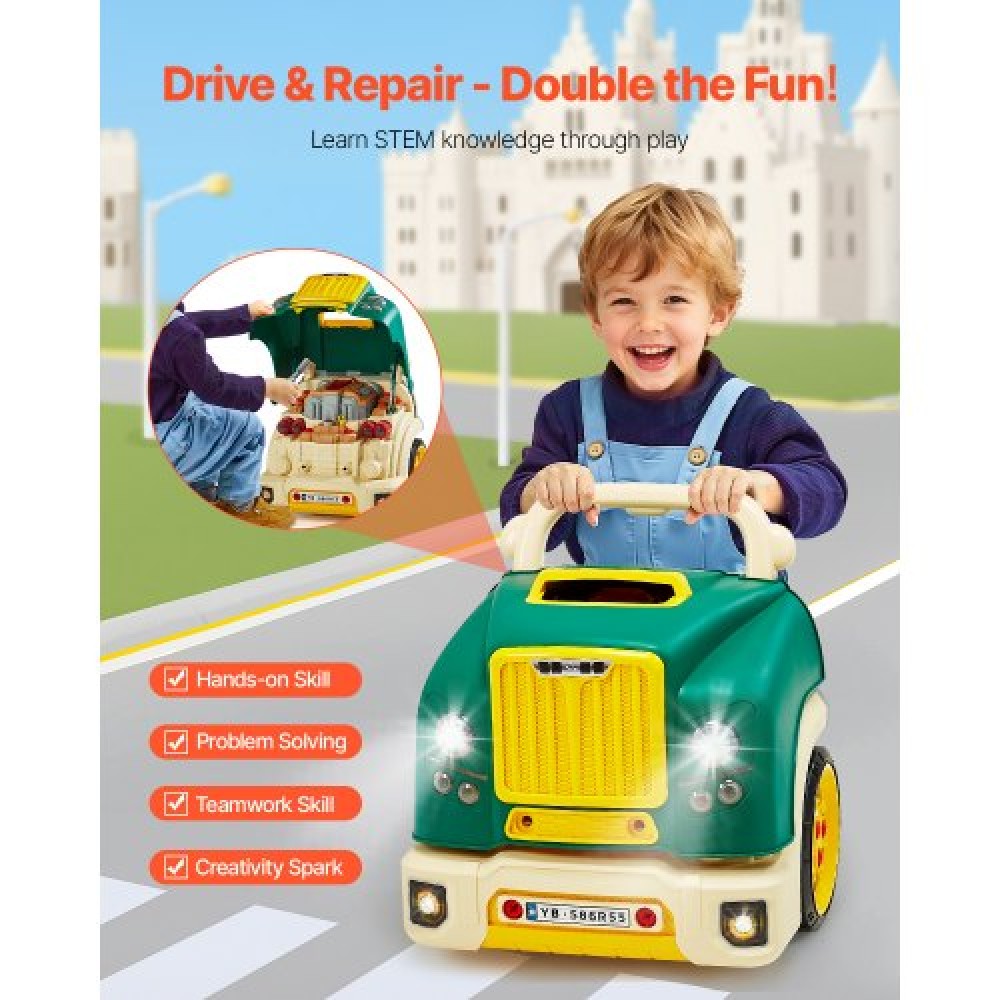 VEVOR Engine Toy, 60 τεμαχίων, Παιδικό σετ επισκευής μηχανικού αυτοκινήτου με αφαιρούμενα εξαρτήματα, φώτα και ήχους, τιμόνι και κόρνα, σετ εργαστηρίου Παιδικό μηχανικό για νήπια 3 ετών και άνω, πράσινο