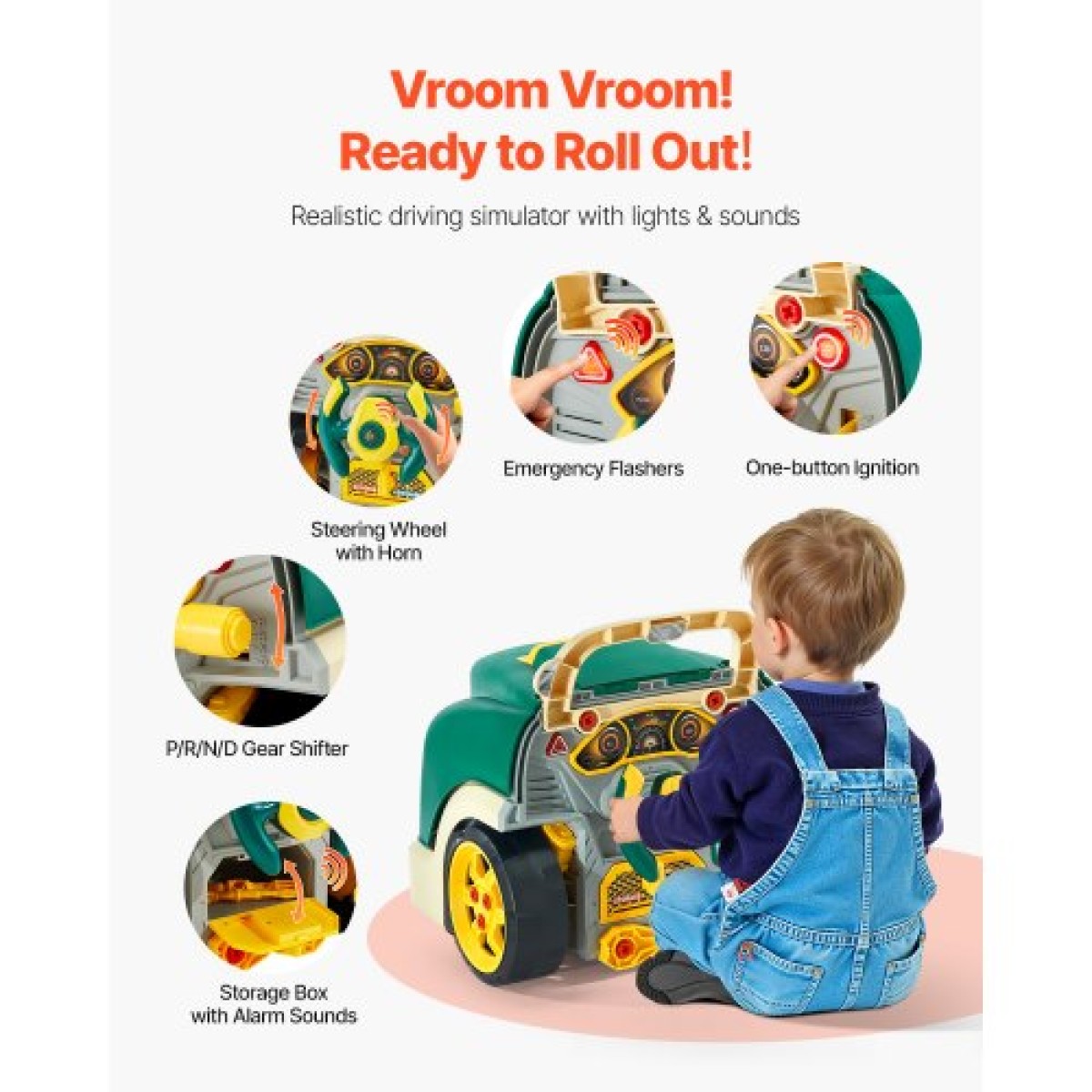 VEVOR Engine Toy, 60 τεμαχίων, Παιδικό σετ επισκευής μηχανικού αυτοκινήτου με αφαιρούμενα εξαρτήματα, φώτα και ήχους, τιμόνι και κόρνα, σετ εργαστηρίου Παιδικό μηχανικό για νήπια 3 ετών και άνω, πράσινο