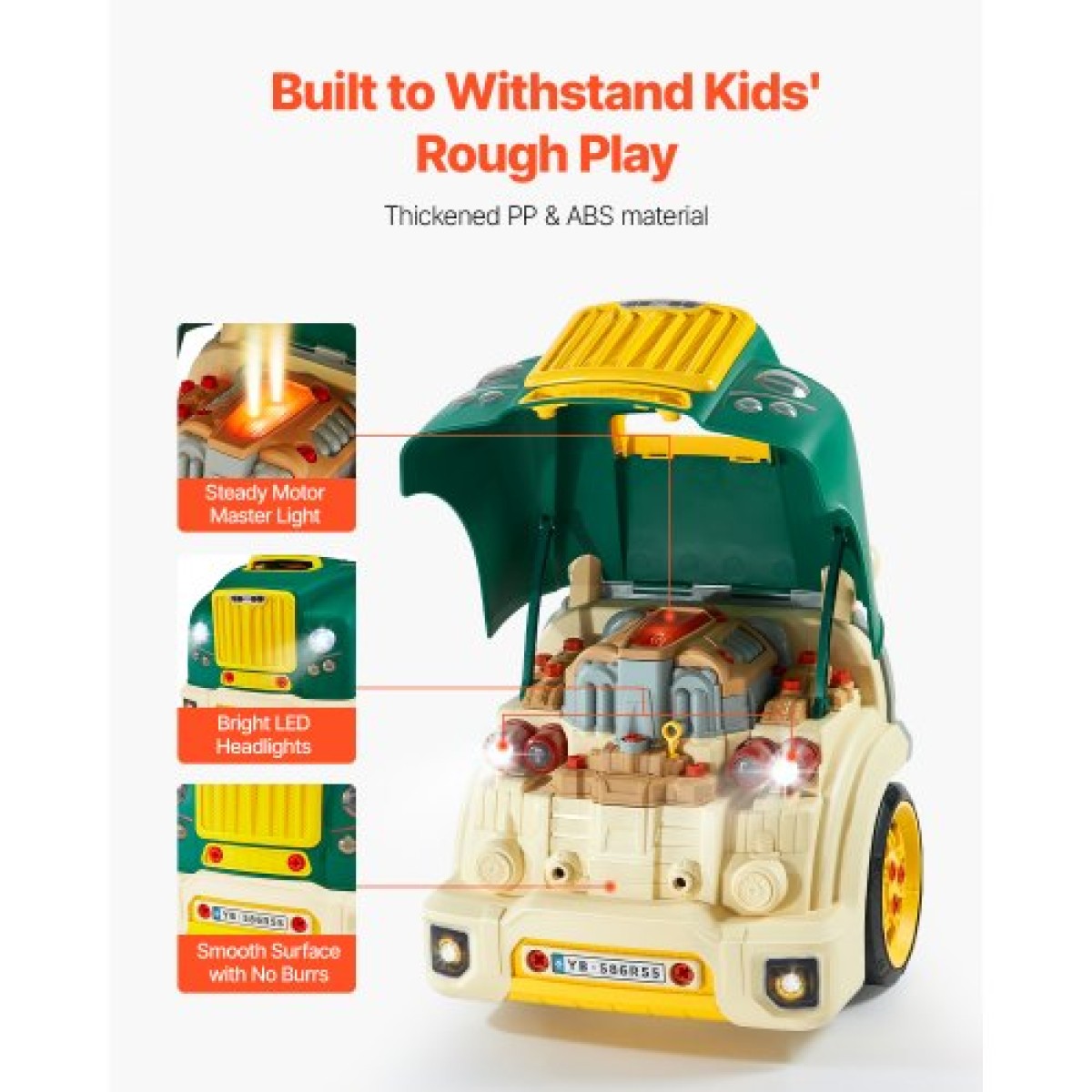 VEVOR Engine Toy, 60 τεμαχίων, Παιδικό σετ επισκευής μηχανικού αυτοκινήτου με αφαιρούμενα εξαρτήματα, φώτα και ήχους, τιμόνι και κόρνα, σετ εργαστηρίου Παιδικό μηχανικό για νήπια 3 ετών και άνω, πράσινο