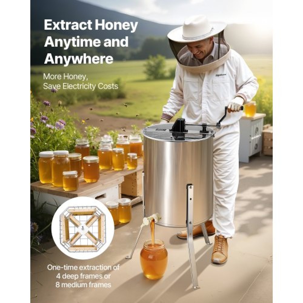 VEVOR Manual Honey Extractor 4/8 Frame Honey Spinner Beekeeping Stainless Steel