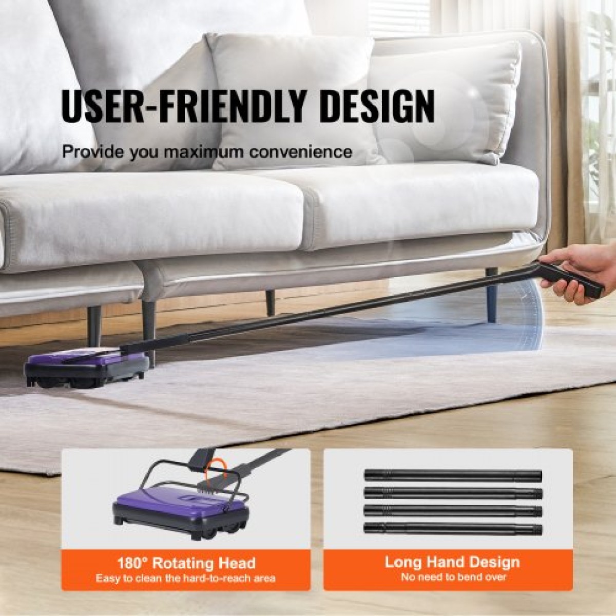 Εγχειρίδιο VEVOR Carpet Sweeper, Sweeper δαπέδου με χωρητικότητα 300 ml Dustbin Capacity, 17 cm inch Πλάτος καθαρισμού για χαλιά οικιακού γραφείου Pet Hair Dust, Pet