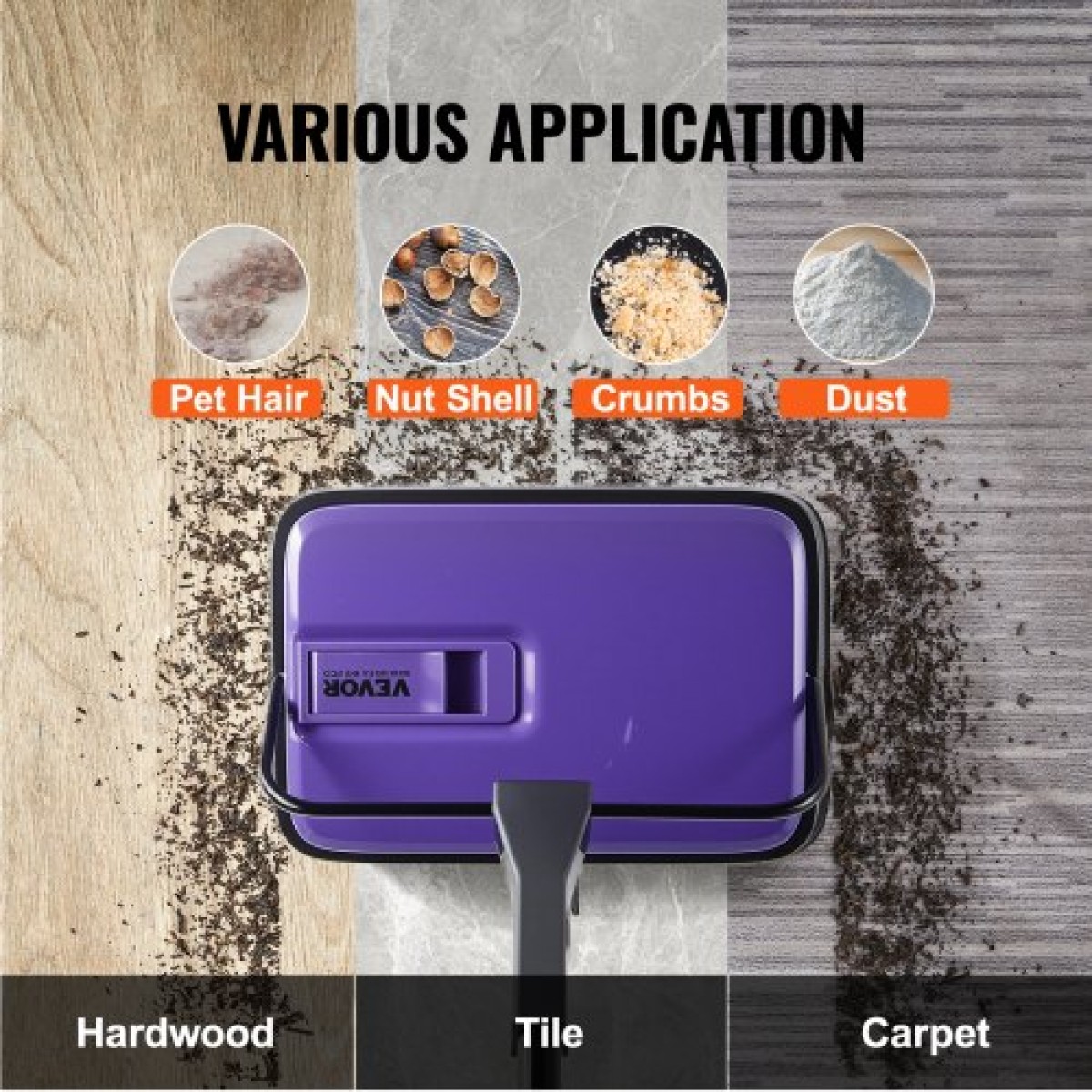 Εγχειρίδιο VEVOR Carpet Sweeper, Sweeper δαπέδου με χωρητικότητα 300 ml Dustbin Capacity, 17 cm inch Πλάτος καθαρισμού για χαλιά οικιακού γραφείου Pet Hair Dust, Pet