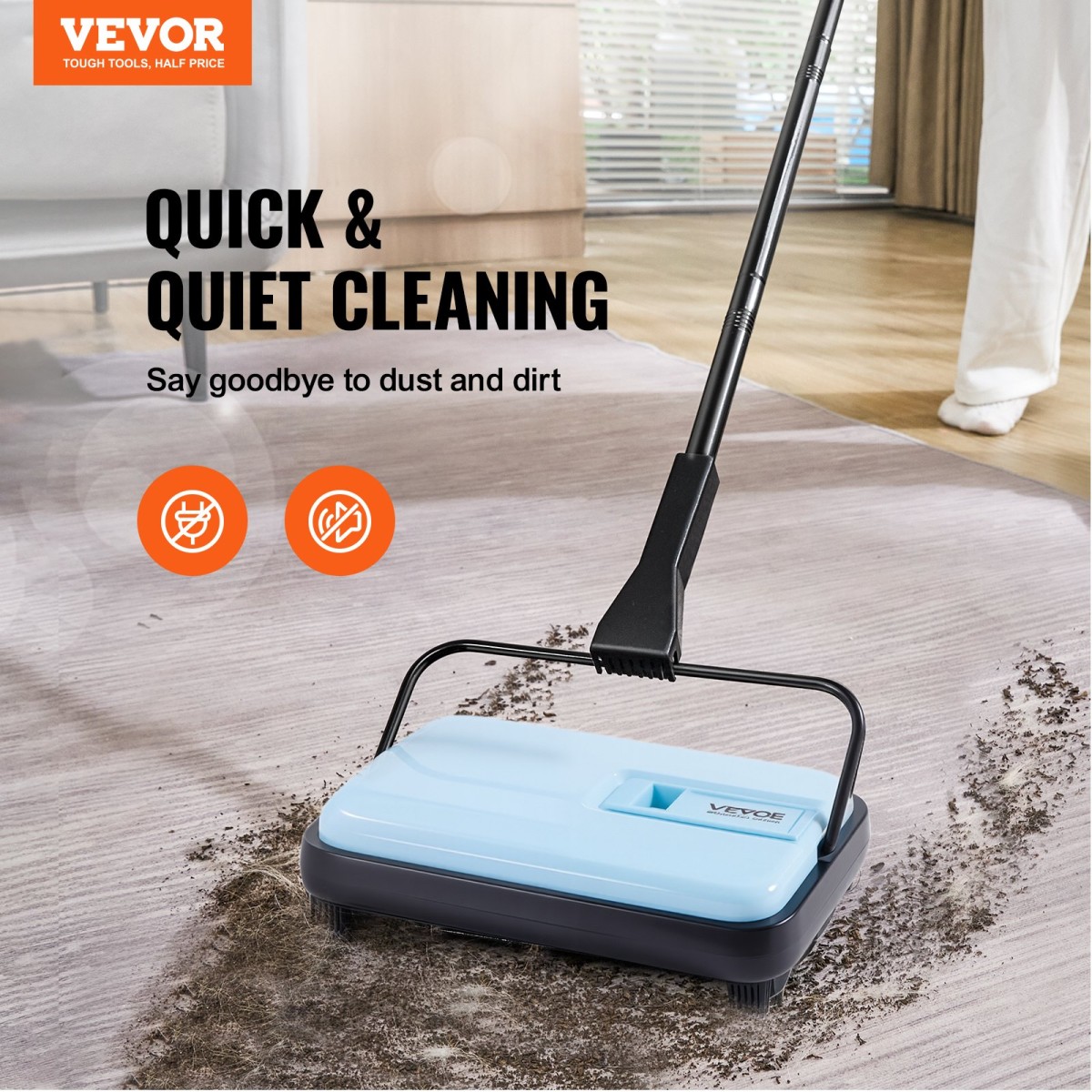Εγχειρίδιο VEVOR Carpet Sweeper, Σάρωθρο δαπέδου με χωρητικότητα 300 ml σκουπιδοτενεκέ Εύκολα στο άδειασμα, 17 cm πλάτος καθαρισμού για χαλιά οικιακού γραφείου Pet Hair Dust, μπλε