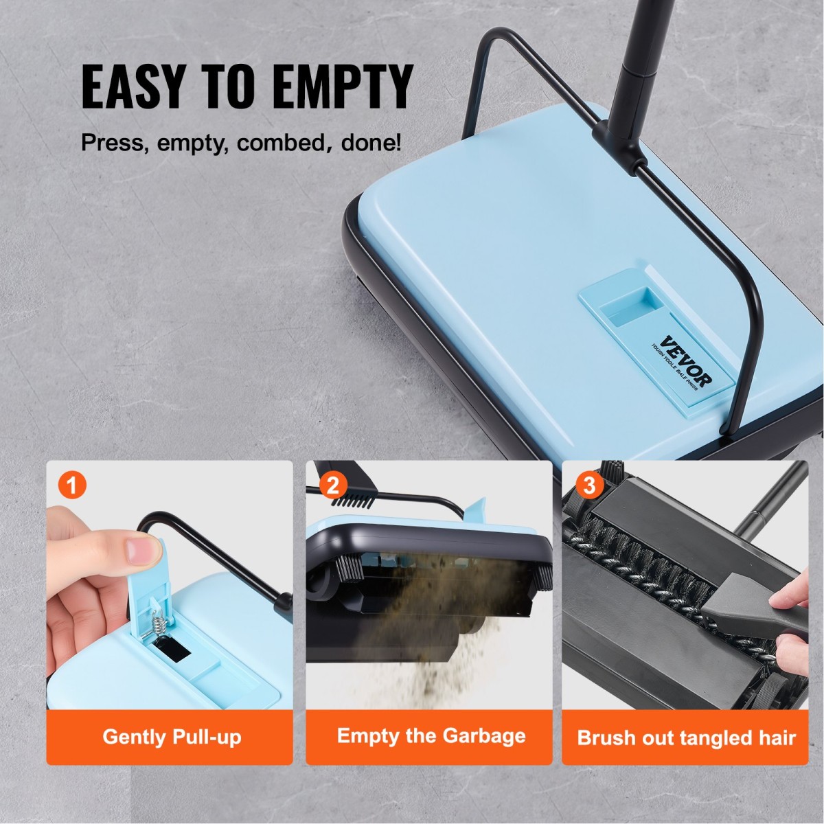 Εγχειρίδιο VEVOR Carpet Sweeper, Σάρωθρο δαπέδου με χωρητικότητα 300 ml σκουπιδοτενεκέ Εύκολα στο άδειασμα, 17 cm πλάτος καθαρισμού για χαλιά οικιακού γραφείου Pet Hair Dust, μπλε