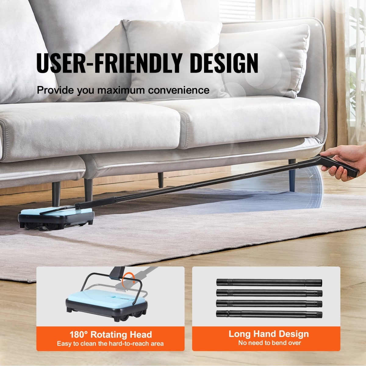 Εγχειρίδιο VEVOR Carpet Sweeper, Σάρωθρο δαπέδου με χωρητικότητα 300 ml σκουπιδοτενεκέ Εύκολα στο άδειασμα, 17 cm πλάτος καθαρισμού για χαλιά οικιακού γραφείου Pet Hair Dust, μπλε