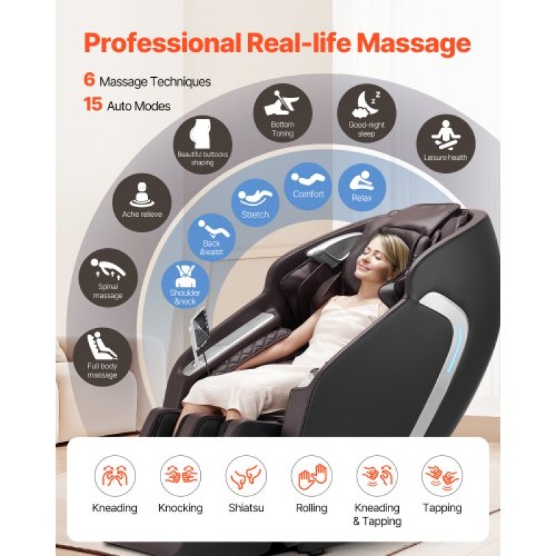 Καρέκλα μασάζ VEVOR, 4D Full Body Zero Gravity Recliner με SL Track, Yoga Stretch, AI Voice Control, Heat, Foot Roller, Retractable Pedal, 36 Airbags, LCD, χειριστήρια υποβραχιόνιου, Rolling Base