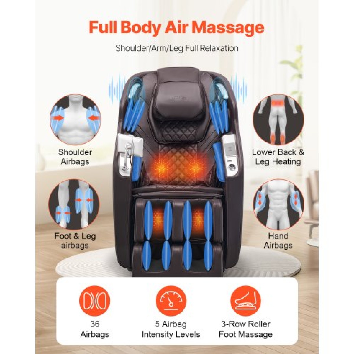 Καρέκλα μασάζ VEVOR, 4D Full Body Zero Gravity Recliner με SL Track, Yoga Stretch, AI Voice Control, Heat, Foot Roller, Retractable Pedal, 36 Airbags, LCD, χειριστήρια υποβραχιόνιου, Rolling Base