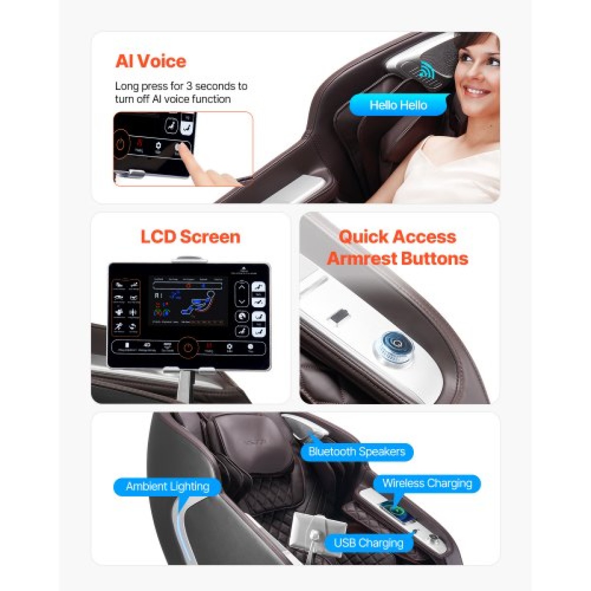 Καρέκλα μασάζ VEVOR, 4D Full Body Zero Gravity Recliner με SL Track, Yoga Stretch, AI Voice Control, Heat, Foot Roller, Retractable Pedal, 36 Airbags, LCD, χειριστήρια υποβραχιόνιου, Rolling Base