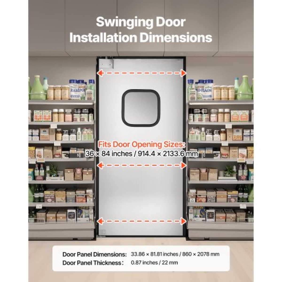VEVOR Traffic Swing Door, Single Panel Futs Door Opening 91,4 x 213,4 cm, Ανοξείδωτες Επαγγελματικές Πόρτες με Σιδέρωμα & Αξεσουάρ, Ιδανικές για Οικιακή Χρήση, Ανθεκτικές & Εύκολες στην Τοποθέτησή τους
