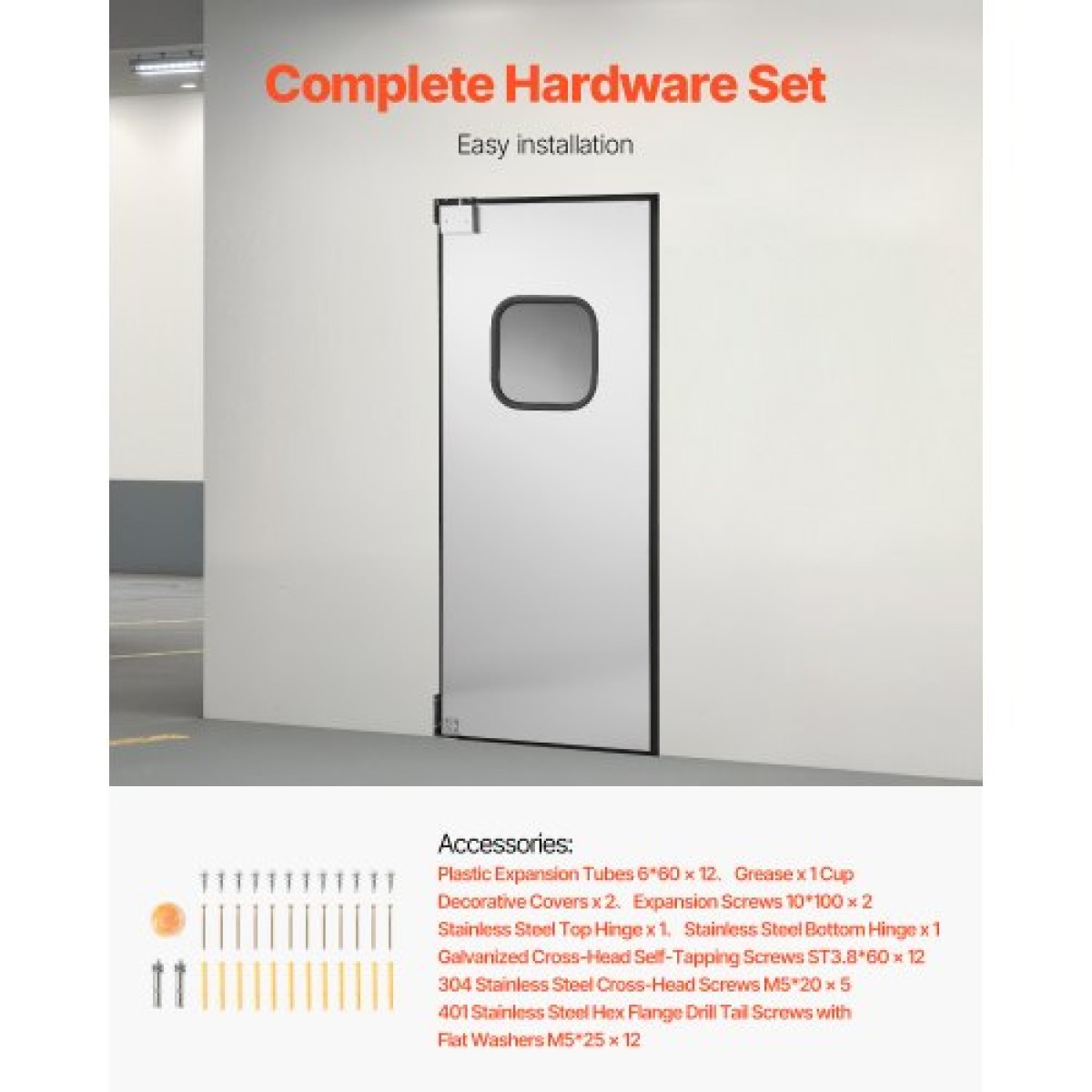 VEVOR Traffic Swing Door, Single Panel Futs Door Opening 91,4 x 213,4 cm, Ανοξείδωτες Επαγγελματικές Πόρτες με Σιδέρωμα & Αξεσουάρ, Ιδανικές για Οικιακή Χρήση, Ανθεκτικές & Εύκολες στην Τοποθέτησή τους