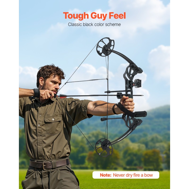 VEVOR Compound Bow Archery, Ρυθμιζόμενο 19-30 in Draw Length Compound Bow Package for Beginner, 19-70 Lbs Draw Weight Archery Bows and Arrow, Kit Right Hand with Hunting Equipment, 320 fps, Μαύρο