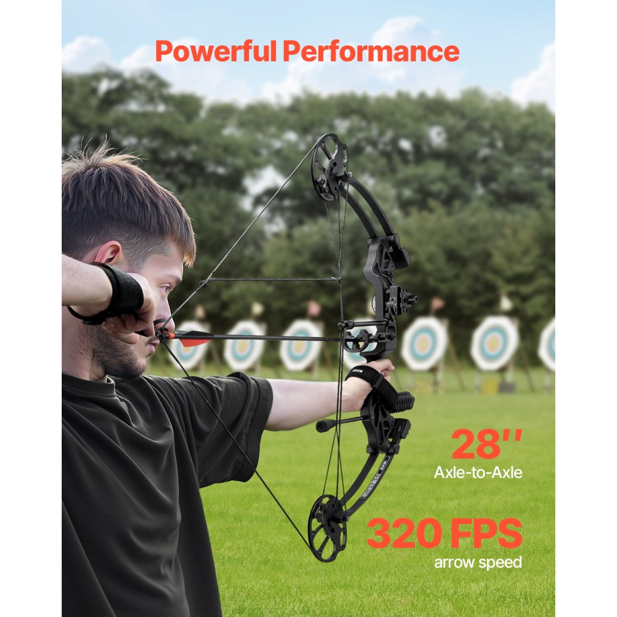 VEVOR Compound Bow Archery, Ρυθμιζόμενο 19-30 in Draw Length Compound Bow Package for Beginner, 19-70 Lbs Draw Weight Archery Bows and Arrow, Kit Right Hand with Hunting Equipment, 320 fps, Μαύρο