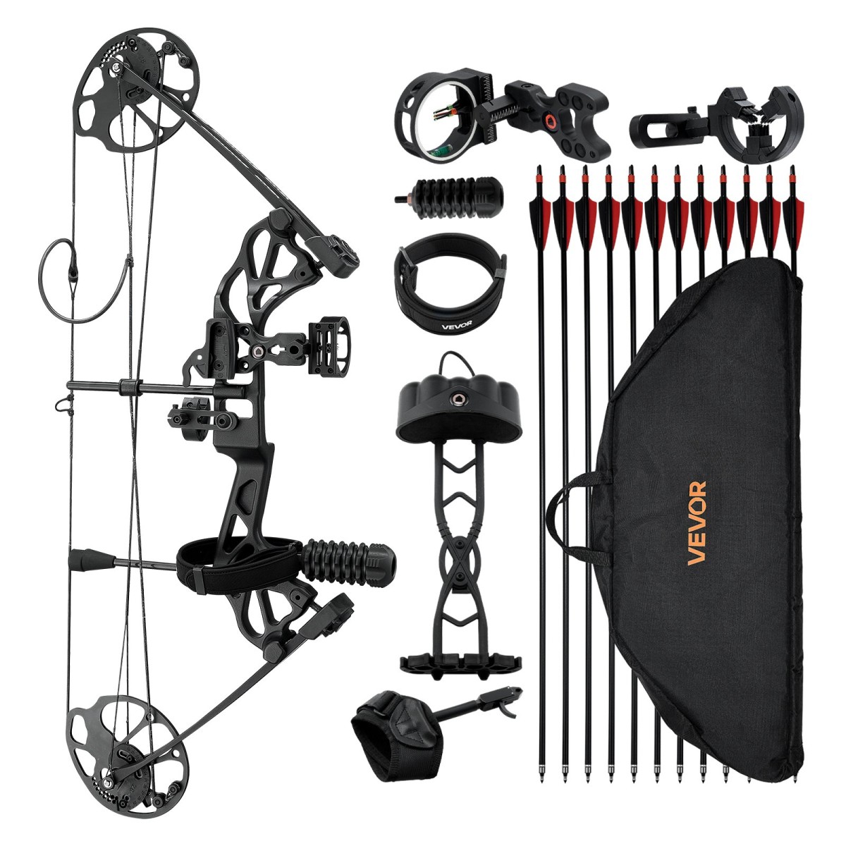 VEVOR Compound Bow Archery, Ρυθμιζόμενο 19-30 in Draw Length Compound Bow Package for Beginner, 19-70 Lbs Draw Weight Archery Bows and Arrow, Kit Right Hand with Hunting Equipment, 320 fps, Μαύρο