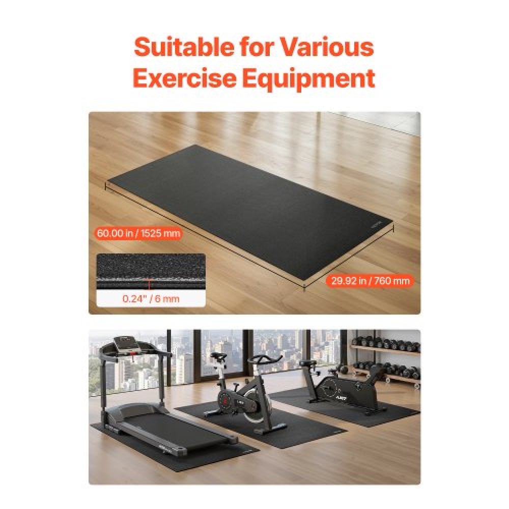 VEVOR Treadmill Mat for Carpet Floor 6mm Thick 760x1525mm Exercise Equipment Mat