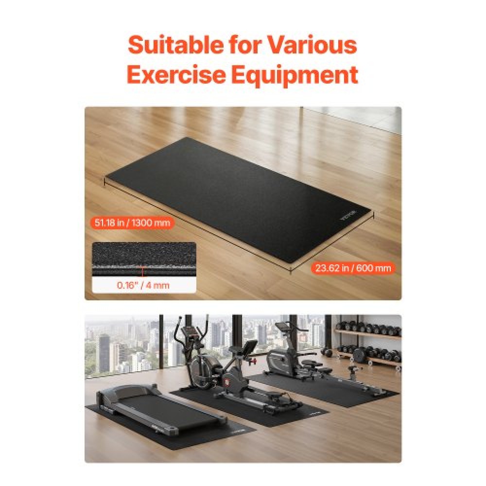 VEVOR Treadmill Mat for Carpet Floor 4mm Thick 600x1300mm Exercise Equipment Mat