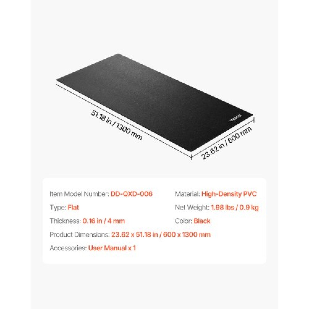 Χαλάκι διαδρόμου VEVOR για δάπεδο μοκέτα, 600 x 1300 x 4 mm Εξοπλισμός γυμναστικής για ελλειπτικό και μαξιλαράκι βάδισης, προστατευτικό δαπέδου PVC υψηλής πυκνότητας, αδιάβροχο και αντιολισθητικό για γυμναστήριο στο σπίτι