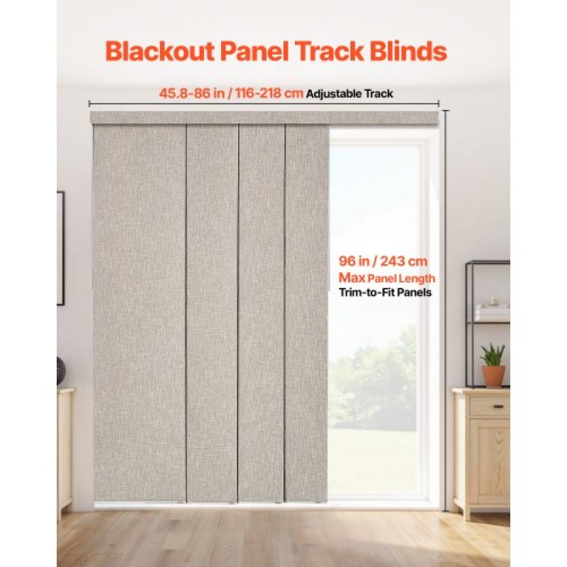 VEVOR Panel Track Blinds Extendable Track 116 cm to 218 cm W Trimmable Brown