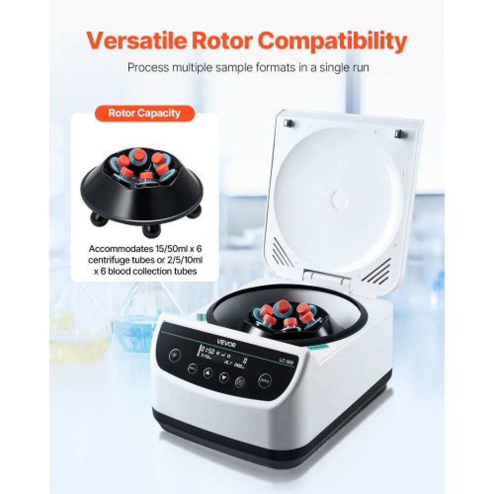 VEVOR Centrifuge Machine 2/5/10/15/50ml Speed 500-4000rpm with 1 Rotor and Timer