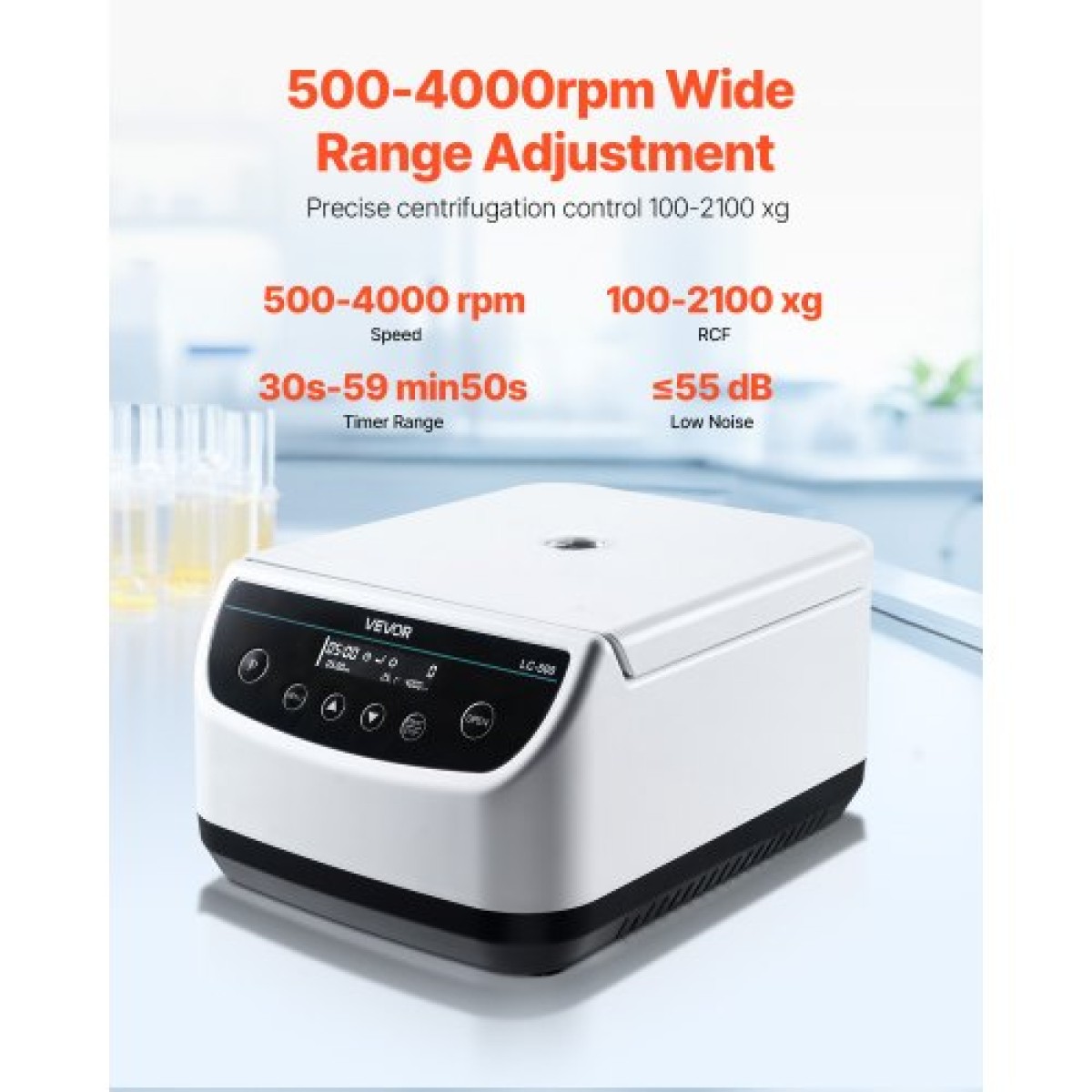 Φυγοκεντρική μηχανή VEVOR, 100-2100xg RCF Electric Laboratory φυγοκεντρική μηχανή με 1 ρότορα για χωρητικότητα σωλήνα 2/5/10/15/50ml, χαμηλή ταχύτητα 500-4000 rpm με χρονοδιακόπτη, ευρέως χρησιμοποιούμενη σε διάφορα πειράματα