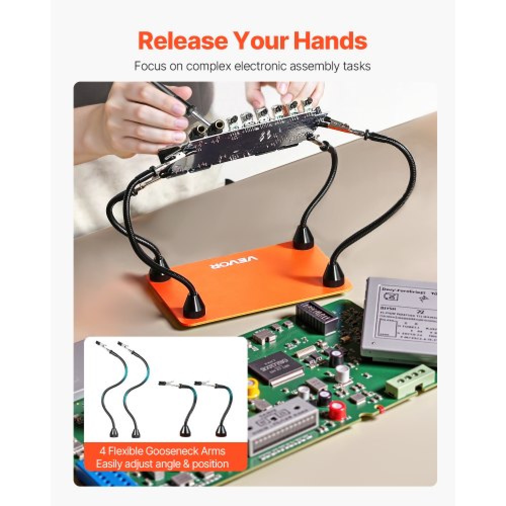 Σταθμός συγκόλλησης VEVOR Magnetic Hands Helping, 4 Flexible Arms, Third Hand Tool, with Alligator Clips & αντιολισθητική ατσάλινη βάση βαρέως τύπου, Soldering Hands Helping for Electronic Repair Craft Hobby DIY