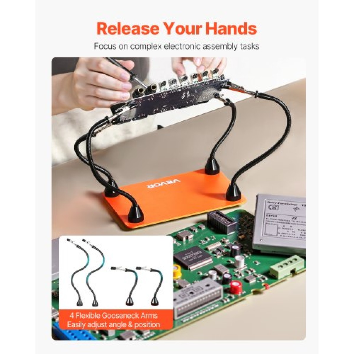 Σταθμός συγκόλλησης VEVOR Magnetic Hands Helping, 4 Flexible Arms, Third Hand Tool, with Alligator Clips & αντιολισθητική ατσάλινη βάση βαρέως τύπου, Soldering Hands Helping for Electronic Repair Craft Hobby DIY