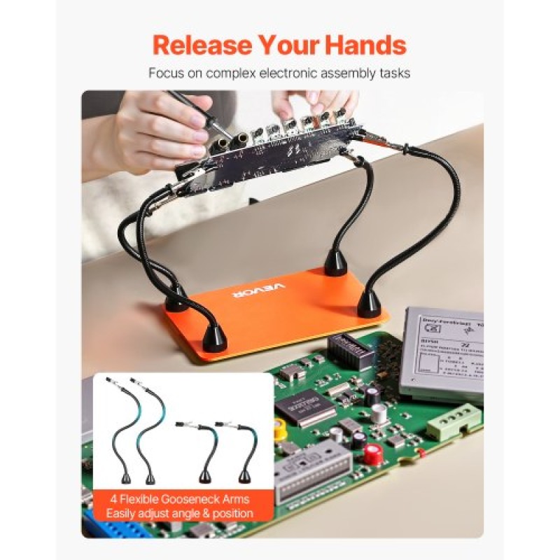 Σταθμός συγκόλλησης VEVOR Magnetic Hands Helping, 4 Flexible Arms, Third Hand Tool, with Alligator Clips & αντιολισθητική ατσάλινη βάση βαρέως τύπου, Soldering Hands Helping for Electronic Repair Craft Hobby DIY