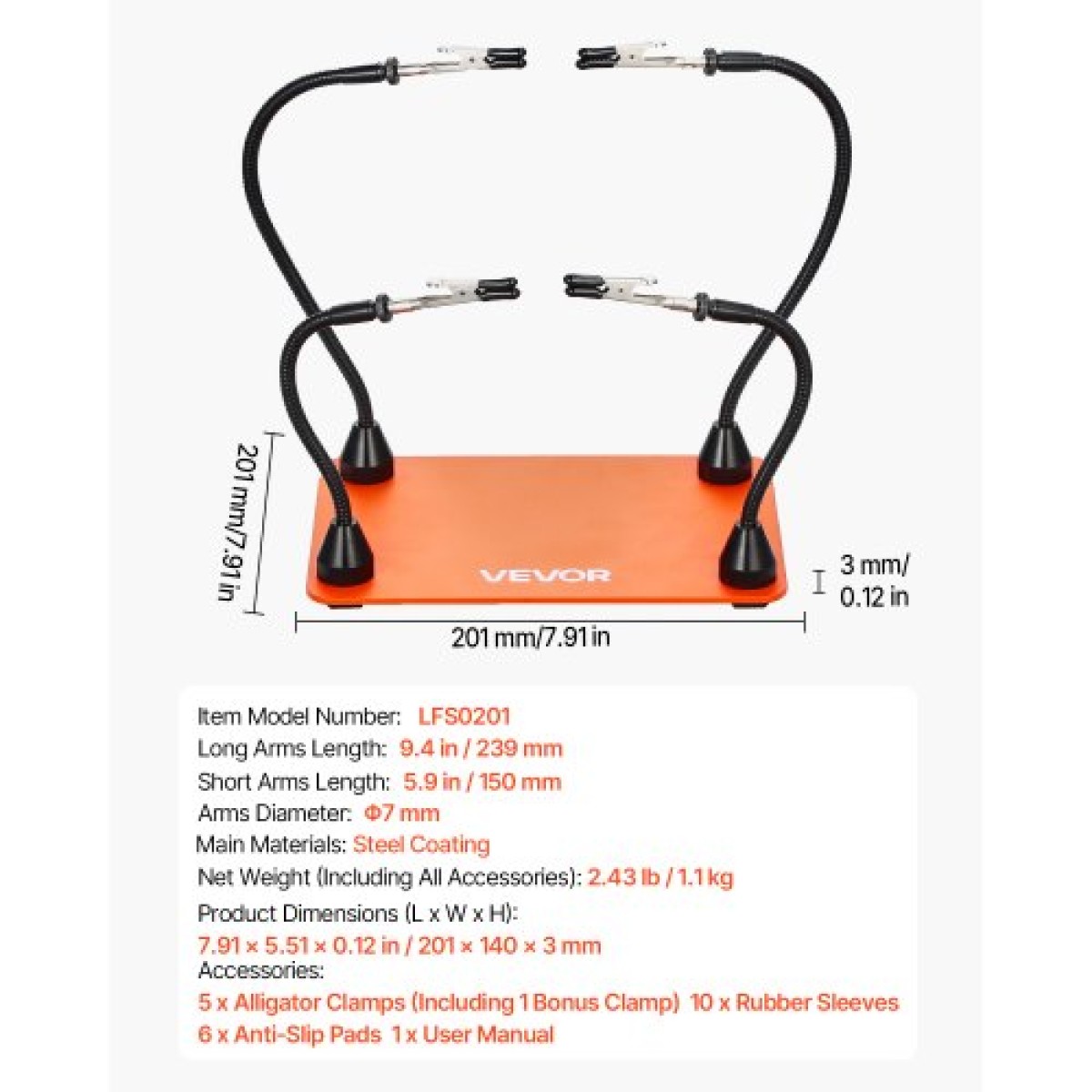 Σταθμός συγκόλλησης VEVOR Magnetic Hands Helping, 4 Flexible Arms, Third Hand Tool, with Alligator Clips & αντιολισθητική ατσάλινη βάση βαρέως τύπου, Soldering Hands Helping for Electronic Repair Craft Hobby DIY