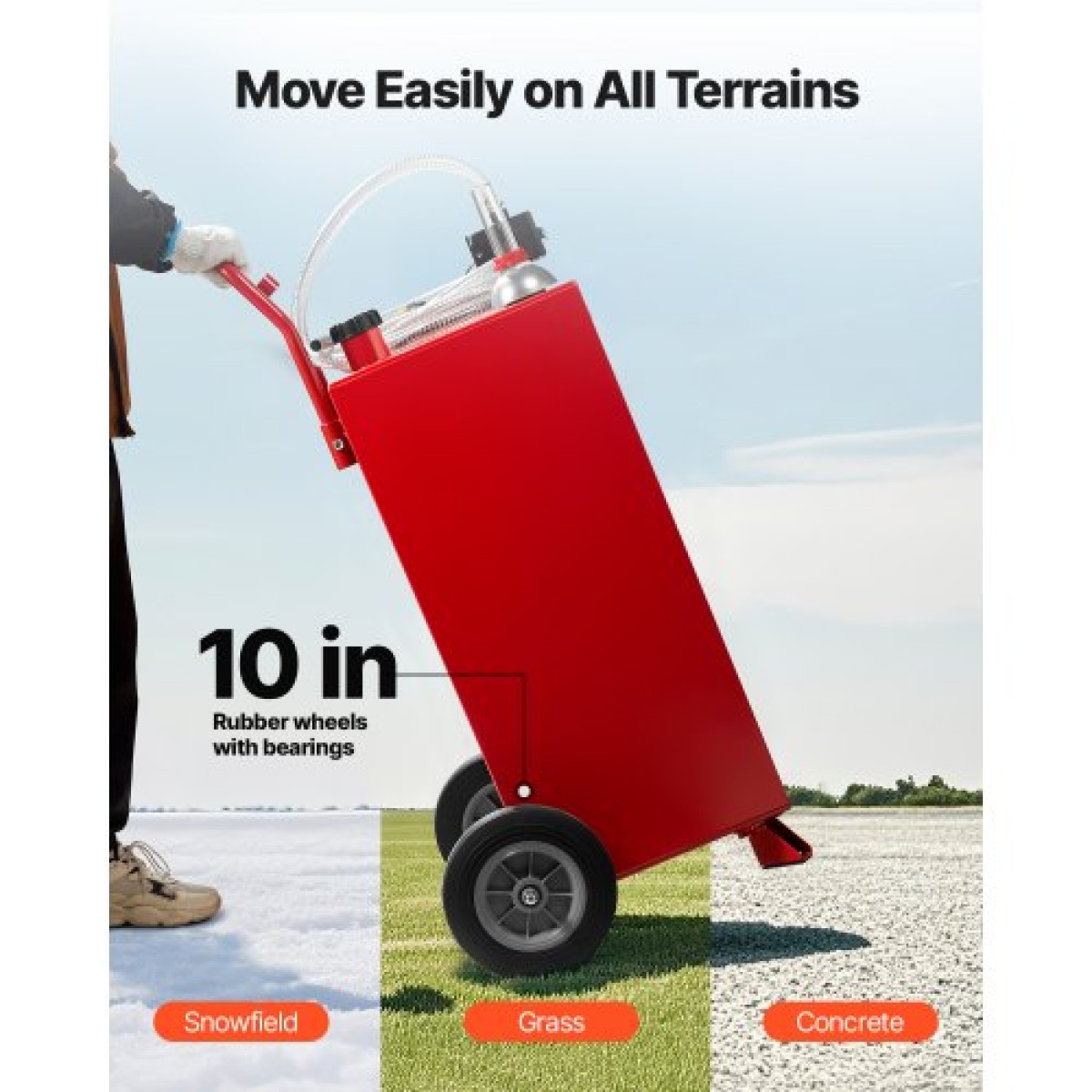 VEVOR 30 Gallon Fuel Caddy, Max Flow 32 L/min, Benzin & Diesel Fuel Tank with Electric Pump, Φορητό δοχείο αποθήκευσης καυσίμου με 2 τροχούς & σωλήνας 10 ft, Gas Caddy για ATV Car Mowers Boat Motorcycle