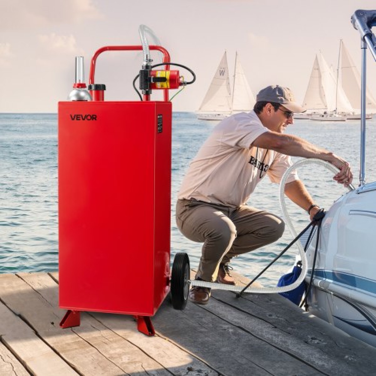 VEVOR 30 Gallon Fuel Caddy, Max Flow 32 L/min, Benzin & Diesel Fuel Tank with Electric Pump, Φορητό δοχείο αποθήκευσης καυσίμου με 2 τροχούς & σωλήνας 10 ft, Gas Caddy για ATV Car Mowers Boat Motorcycle
