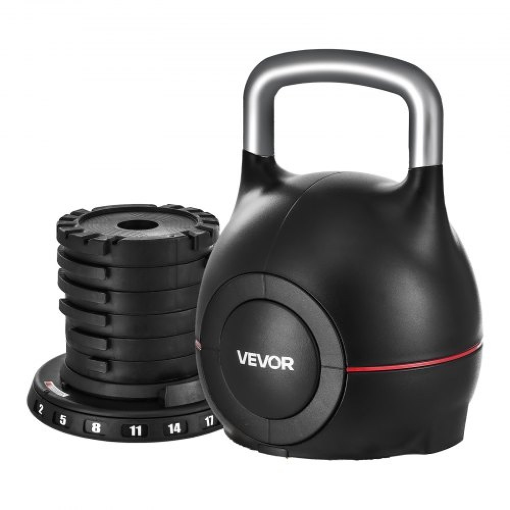 VEVOR Kettlebell, Ρυθμιζόμενο Kettlebell με 7 Επίπεδα Βάρους (2, 5, 8, 11, 14, 17, 20 kg), χυτό αλουμίνιο και ανθεκτικό υλικό ABS, για προπόνηση δύναμης λαβής, προπόνηση σε όλο το σώμα και cross-training