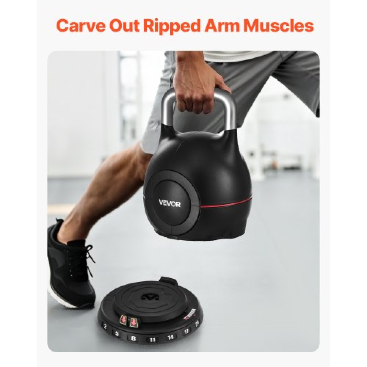VEVOR Kettlebell, Ρυθμιζόμενο Kettlebell με 7 Επίπεδα Βάρους (2, 5, 8, 11, 14, 17, 20 kg), χυτό αλουμίνιο και ανθεκτικό υλικό ABS, για προπόνηση δύναμης λαβής, προπόνηση σε όλο το σώμα και cross-training