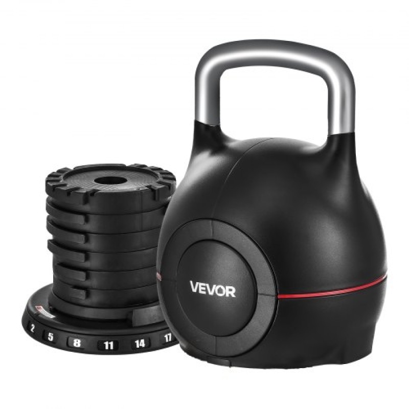 VEVOR Kettlebell, Ρυθμιζόμενο Kettlebell με 7 Επίπεδα Βάρους (2, 5, 8, 11, 14, 17, 20 kg), χυτό αλουμίνιο και ανθεκτικό υλικό ABS, για προπόνηση δύναμης λαβής, προπόνηση σε όλο το σώμα και cross-training