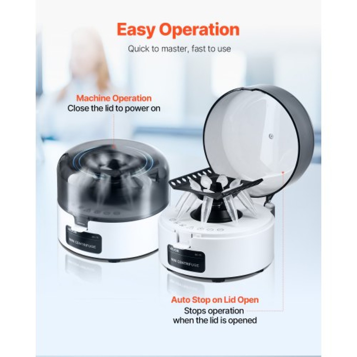 VEVOR Mini Centrifuge Machine, 3013xg RCF Electric Laboratory Centrifuge Machine with 2-in-1 Rotor for 0,2/1,5/2ml Tube Capacity, Fixed Speed ​​7000r/min, Low Noise, ευρέως χρησιμοποιούμενο σε διάφορα πειράματα
