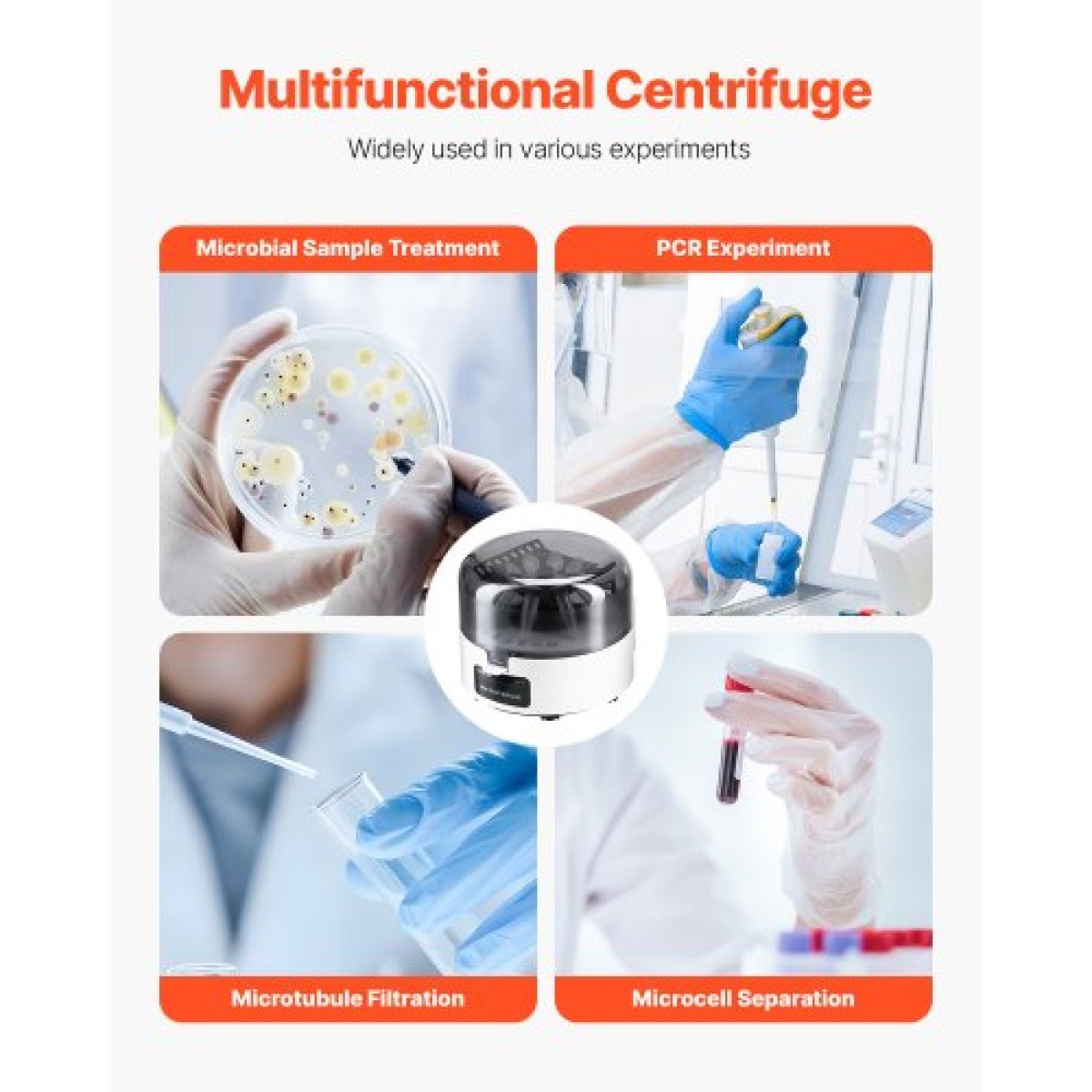 VEVOR Mini Centrifuge Machine, 3013xg RCF Electric Laboratory Centrifuge Machine with 2-in-1 Rotor for 0,2/1,5/2ml Tube Capacity, Fixed Speed ​​7000r/min, Low Noise, ευρέως χρησιμοποιούμενο σε διάφορα πειράματα