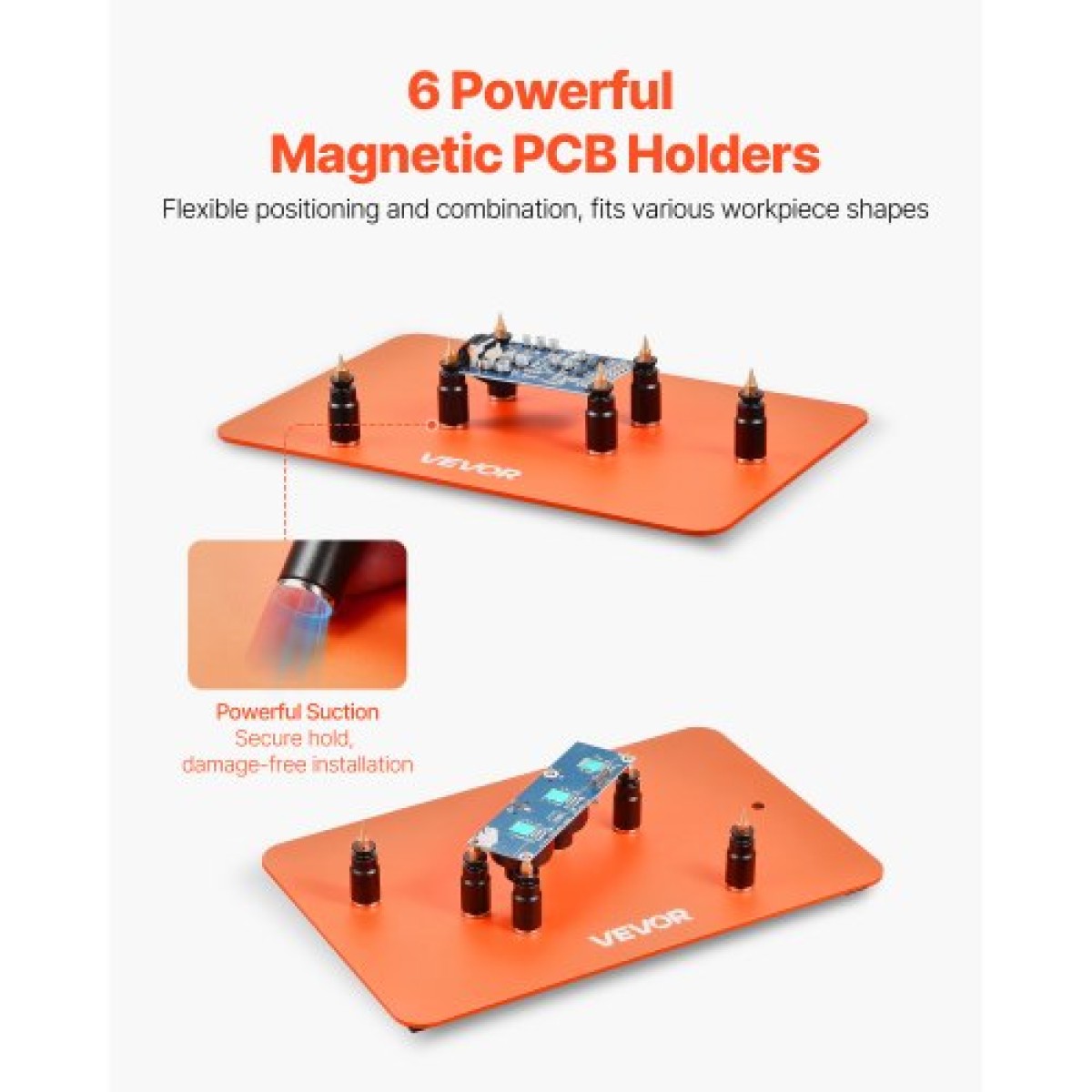 VEVOR Magnetic Helping Hands Soldering Station, 2-in-1 Third Hand Soldering Tool - 3X LED μεγεθυντικός λαμπτήρας & 5 εύκαμπτοι βραχίονες, 6 θήκες PCB, σταθμός βάσης βαρέως τύπου για ηλεκτρονικά επισκευή χειροτεχνίας
