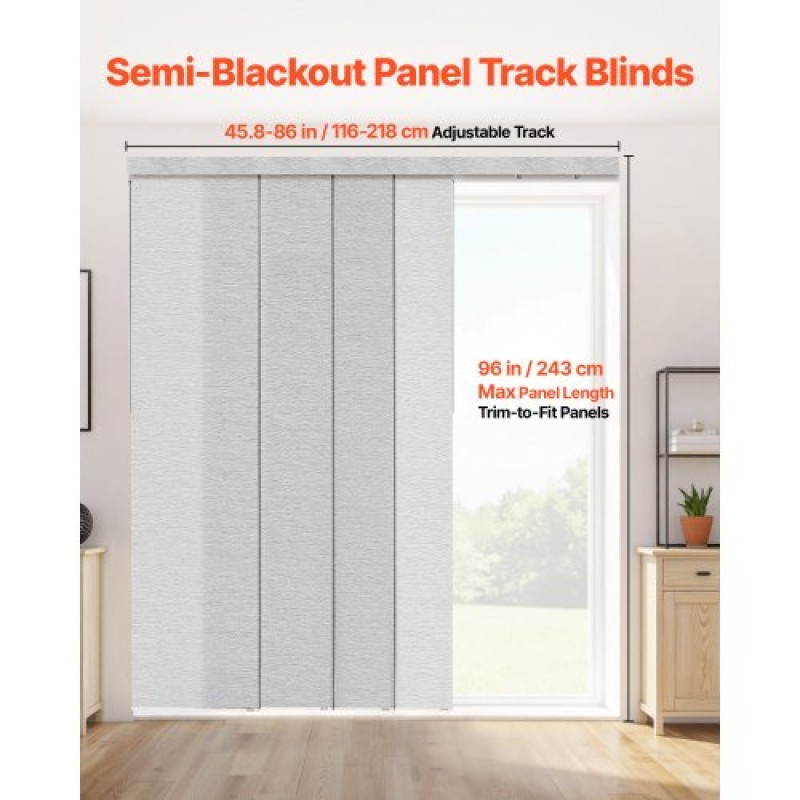 VEVOR Panel Track Blinds Extendable Track 116 cm to 218 cm W Trimmable Gray