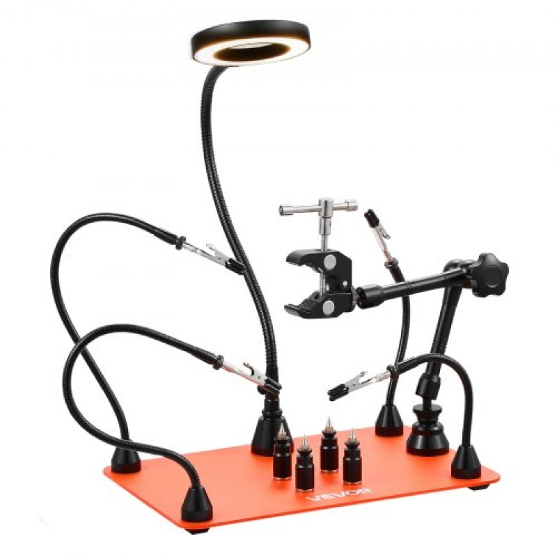 Σταθμός συγκόλλησης VEVOR Magnetic Helping Hands, Τρίτο εργαλείο συγκόλλησης με μεγεθυντικό λαμπτήρα LED 3X, 4 βάσεις PCB & 360 Hot Air Gun Holder, Heavy-Duty Base Station for Electronic Repair Craft Hobby