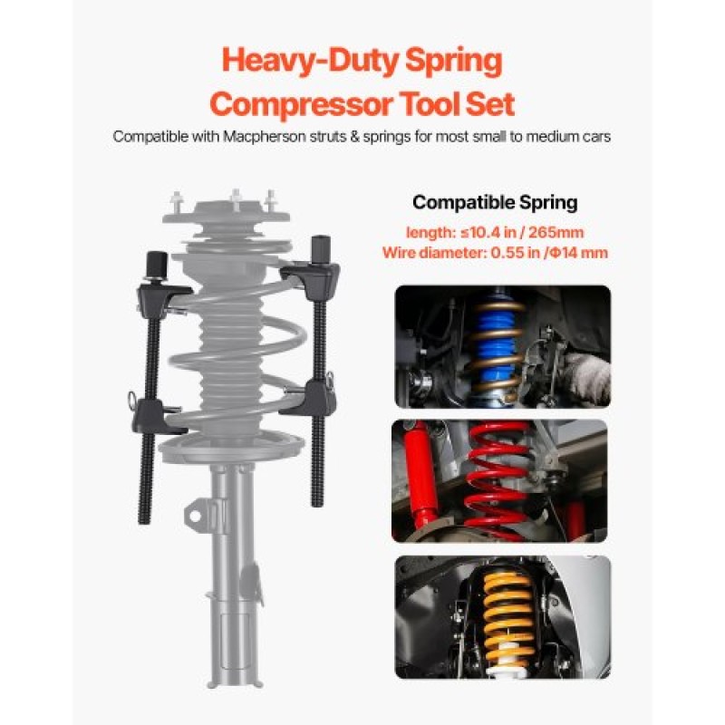 VEVOR Strut Spring Compressor, 2 Pack, Heavy Duty Coil Spring Compressor Tool με εμβέλεια 10,4 ίντσες (256 mm), Συμβατό με εξάγωνες υποδοχές 0,86 ίντσες (22 mm), Κατάλληλο για μοτοσυκλέτα φορτηγών αυτοκινήτων, Μαύρο