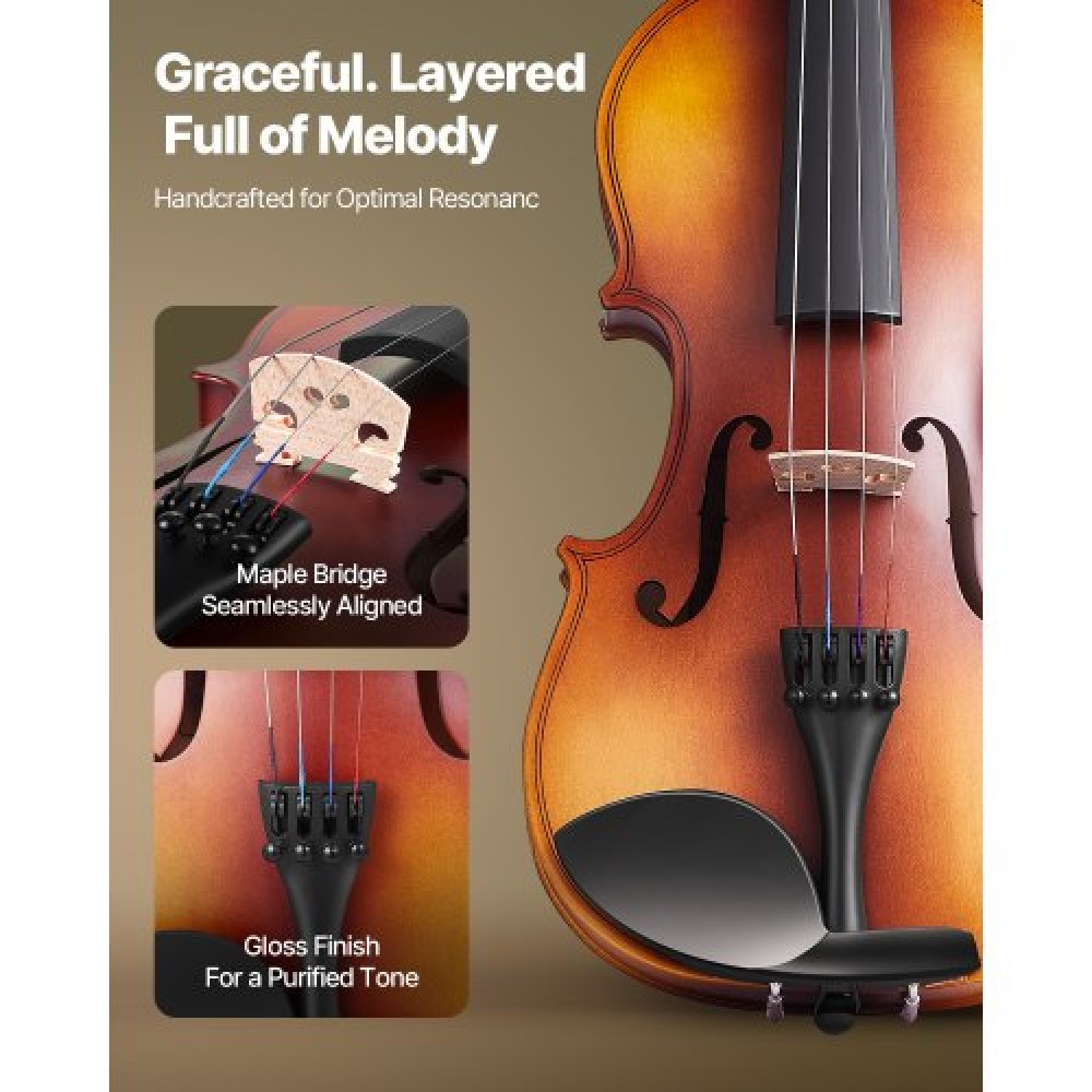VEVOR Violin 355mm Size Fiddle Set for Adult Beginners with Case Rosin Brown